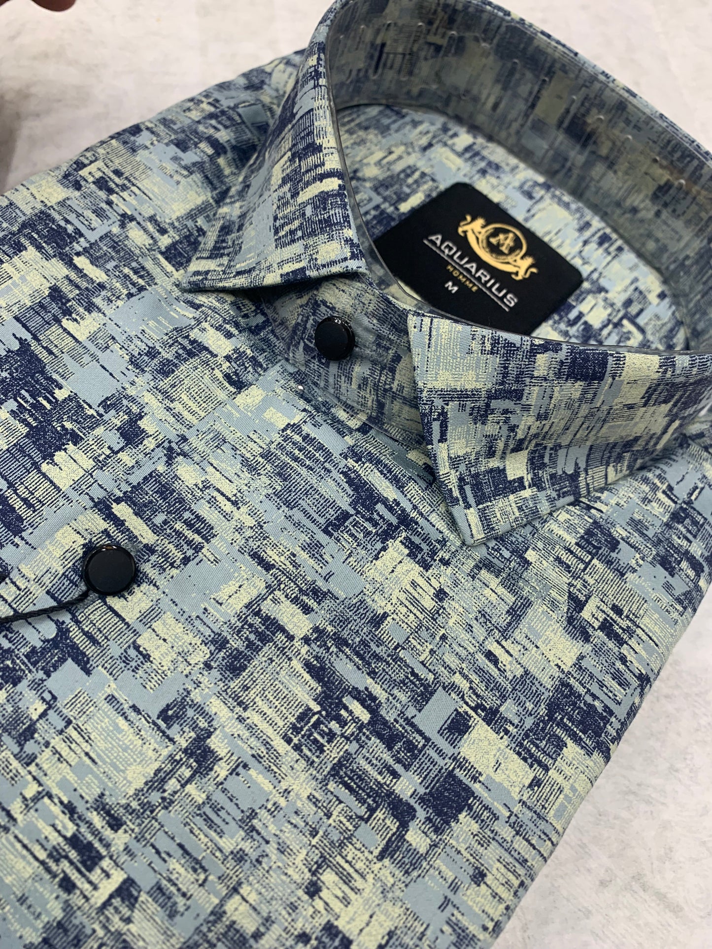AQUARIUS Grey Blue Colour With Regent Grey Blue Micro Textured Print Full Sleeve Men Shirt 2211