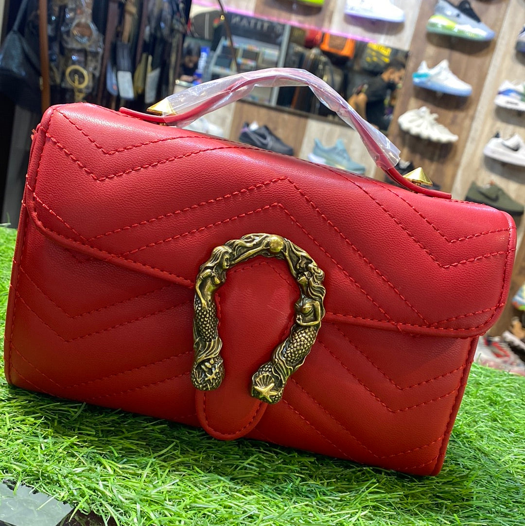 Red G Imported Leather Sling Bag for Her / Ladies / Girls Cug