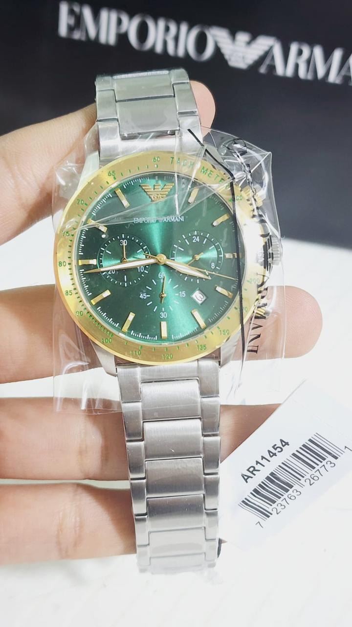 Mra Silver Chain Gold Ring Green Dial Premium Quality Men Watch