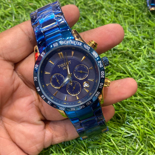 TIS SIT Blue Chain Blue Gold Dial Chrono Working Men Watch