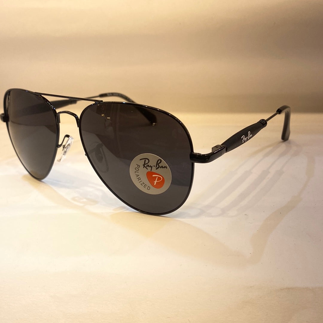 YAR RB Glossy Black Frame Black Shade Unisex Aviator Sunglasses RB3518 58 14 140