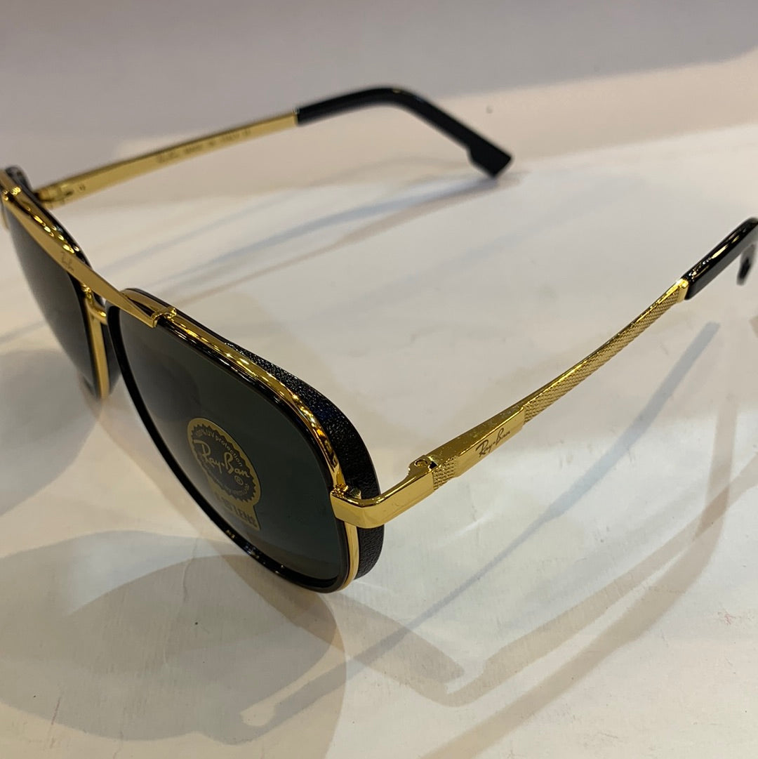 YAR RB Golden Black Frame Black Shade Unisex Aviator Sunglass RB4414 58 14-135