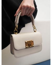 White Charles & Keith Bag Ivory Canvas Metallic Turn-Lock Bag - CHARLES & KEITH BE