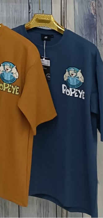 POPEYE Navy Blue Colour With Back Print Drop Shoulder Lycra Fabric TShirt 298128