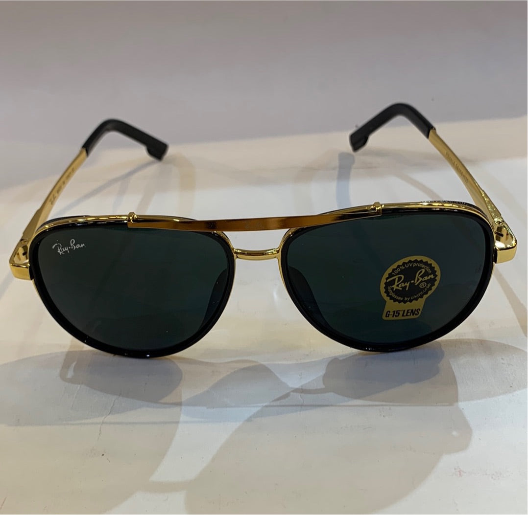 YAR RB Golden Black Frame Black Shade Unisex Aviator Sunglass RB4414 58 14-135