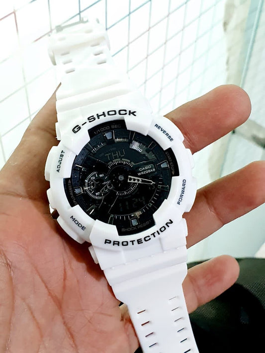 Gsh Hsg White Strap Sliver Dial Water Resistant Sports Watch with Original Box 500307