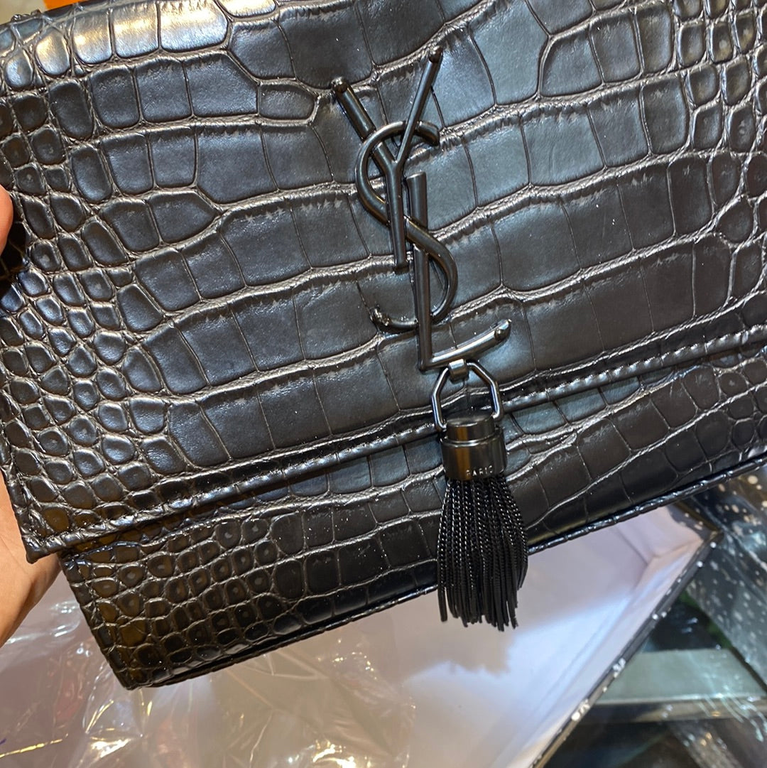 Black Crocodile Sling Bag with Chain Sling Belt 10899
