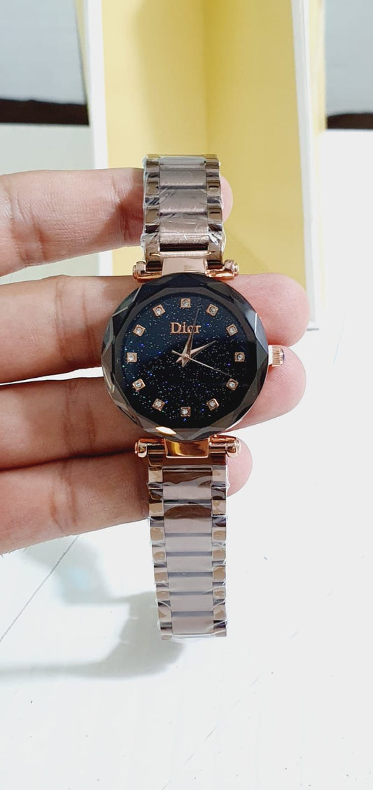 Oid Brown Chain Black Dial Ladies Watch 901238