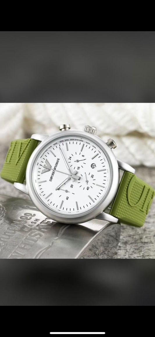 Green Silicon Strap White Dial 400589