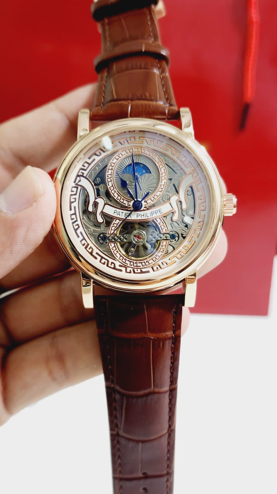 Pp Brown Strap Copper Ring Chrono Working Automatic Men Watch  400462