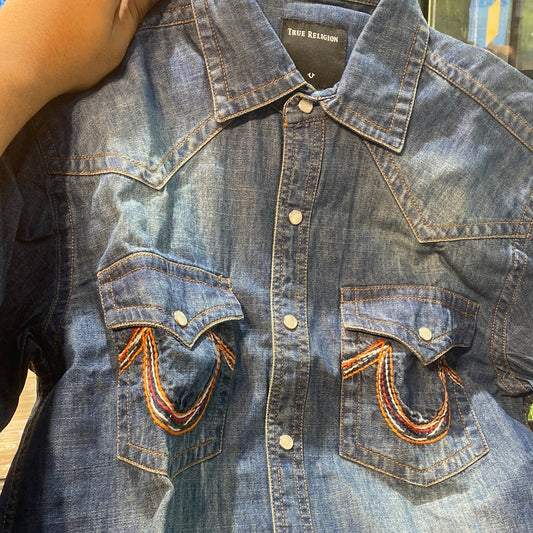 TR Navy Blue Colour Denim Shirt with TR Multi Colour Logo  Denim Shirt 110281