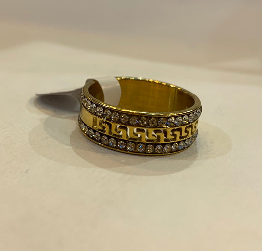 Gold Diamond Studded Stainless Steel Circle Plain Premium Quality Men’s Ring 50246