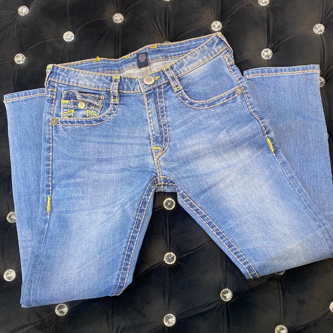 TR Sky Blue Yellow Thread Button Straight Fit Jeans for Men Boys 110301