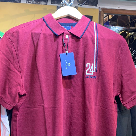 TNAG Maroon Colour White Logo 24  Print Collar Half Sleeves TShirt