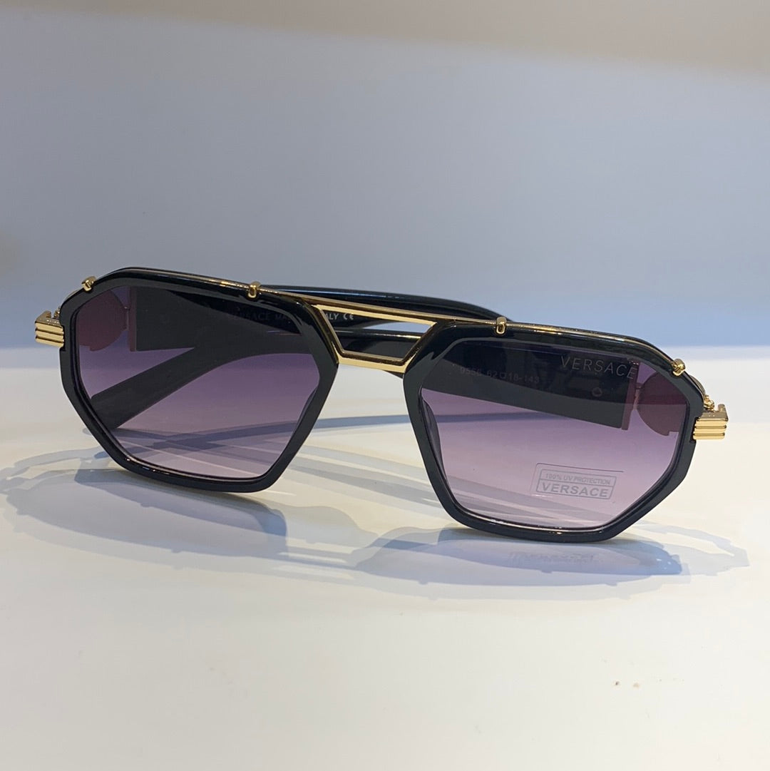 Rev Glossy Black Gold  Frame Purple Shade Unisex Sunglass 9556 62 18-143