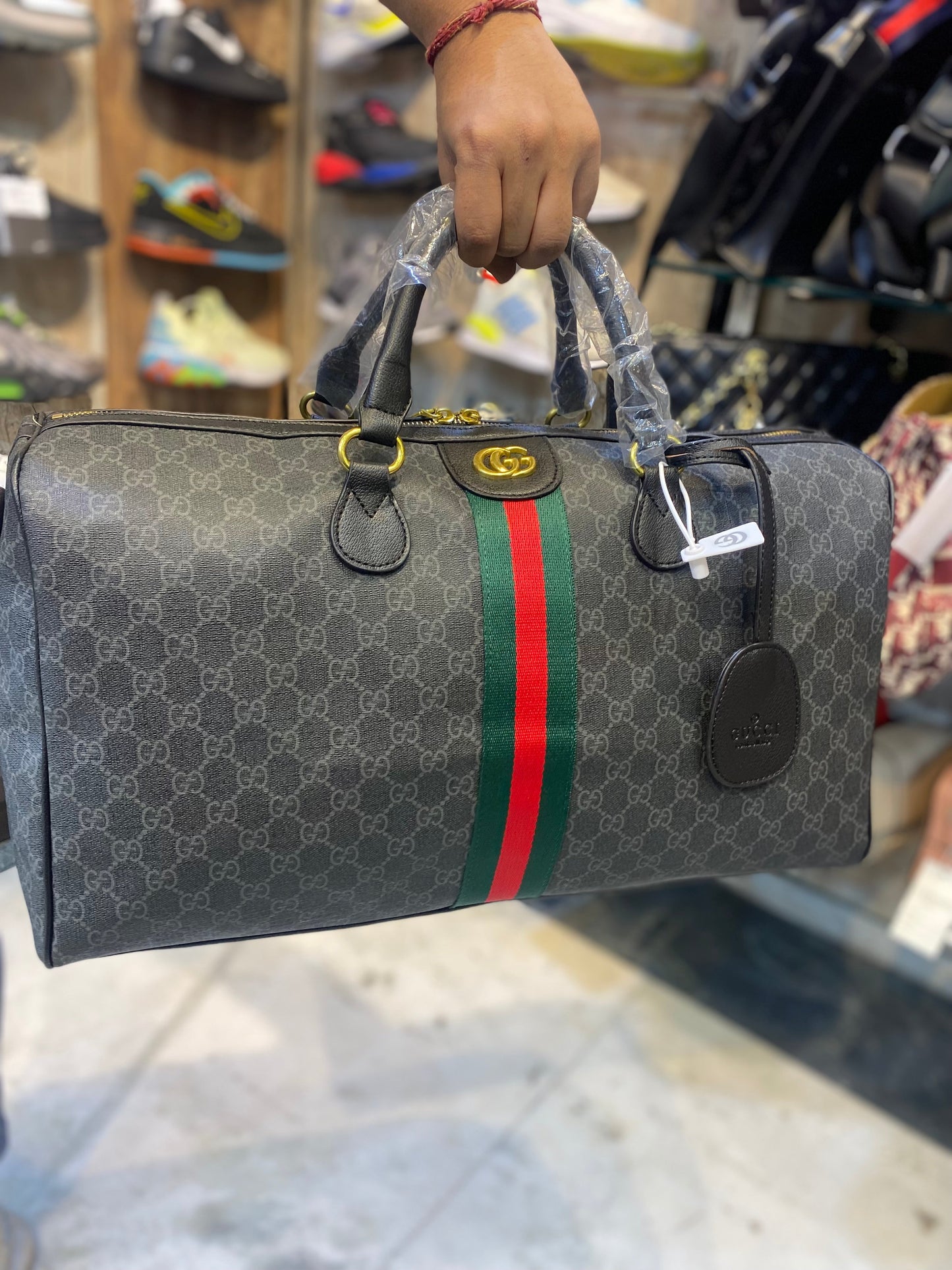 Grey Black Red Green Stripe CUG Unisex Duffle Bag
