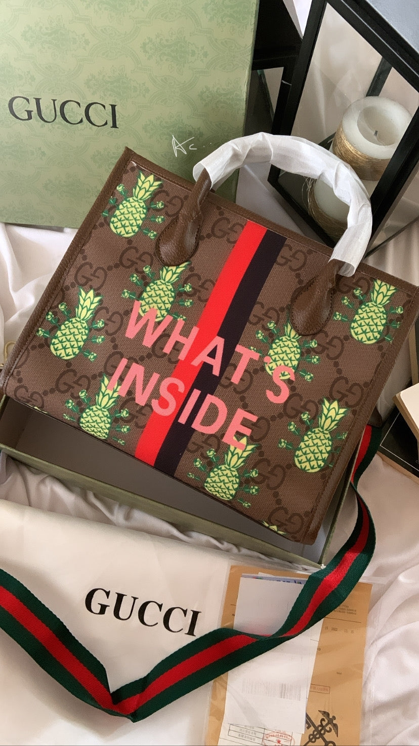 CUG Green Colour With Pineapple Print CUG Tote Bag Unisex Bag 939603