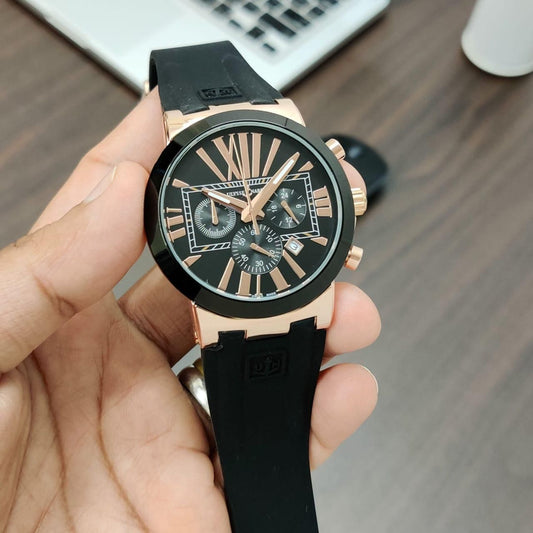Black Strap UN Watch Chrono Silicone Copper Black Men Watch 401907