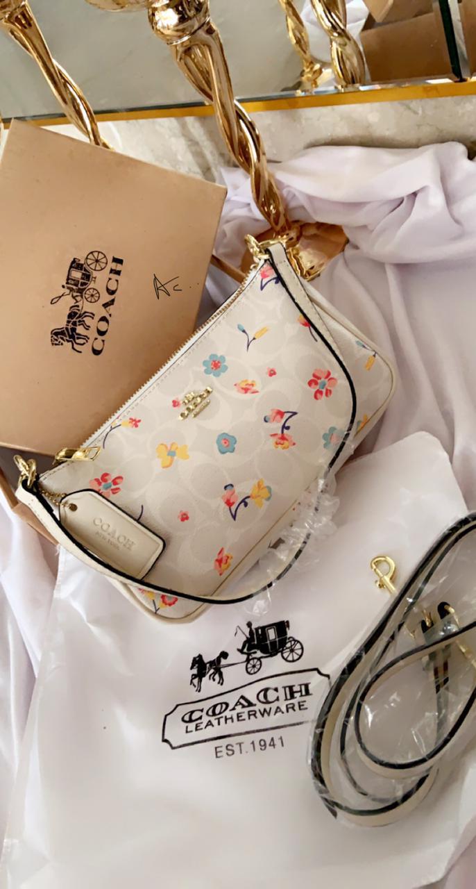AOC White Colour With Flower Print Preimum Quality Ladies Hand Bag 795403