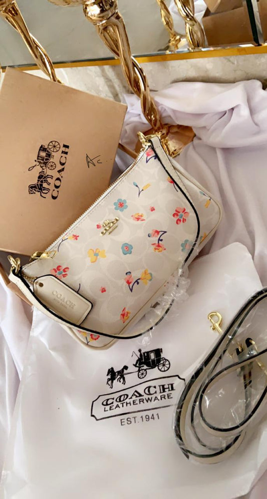 AOC White Colour With Flower Print Preimum Quality Ladies Hand Bag 795403