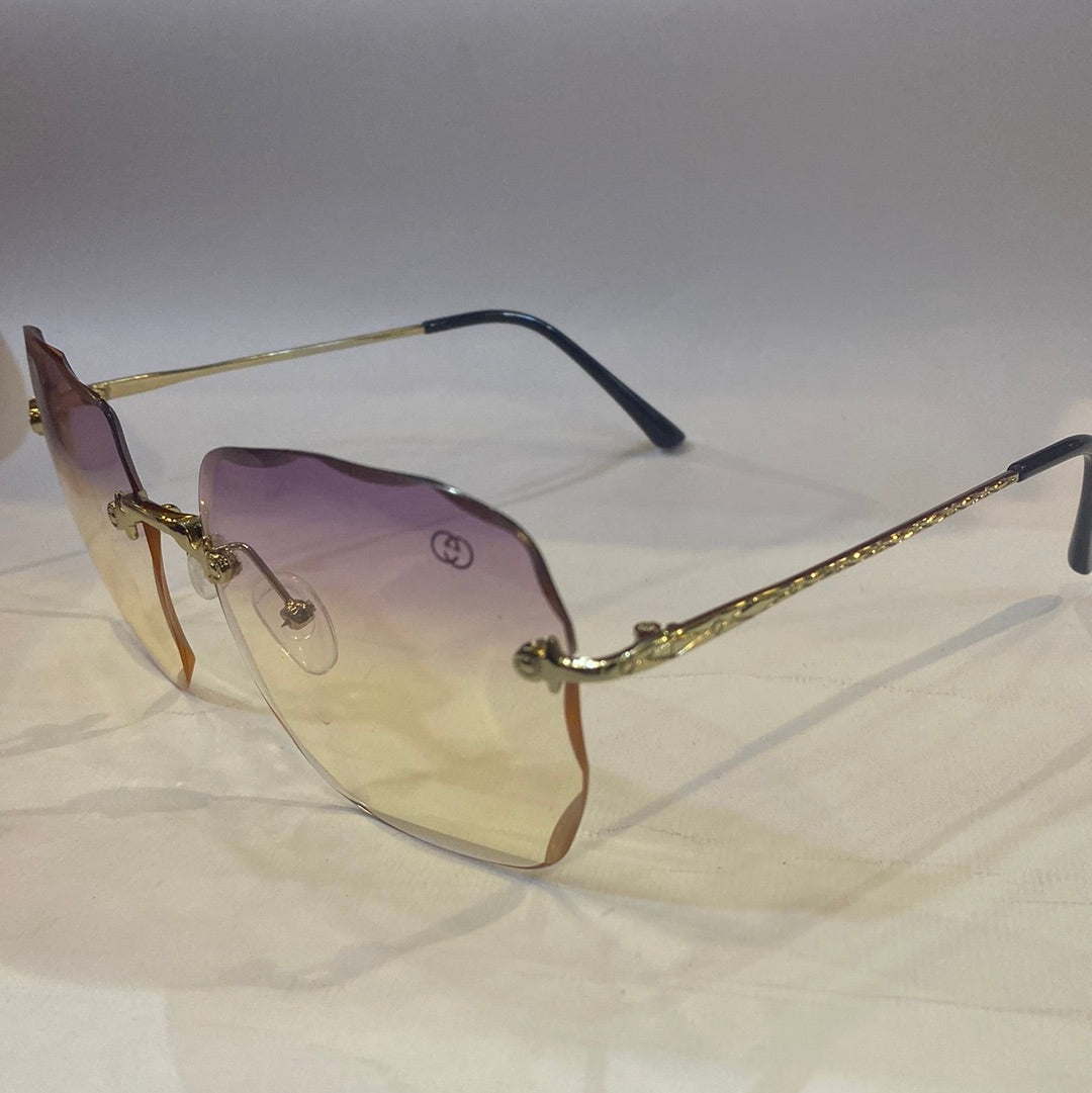 CUG Frameless Golden Black Stick Purple Transparent Shade Sunglass 68108 59 18-141