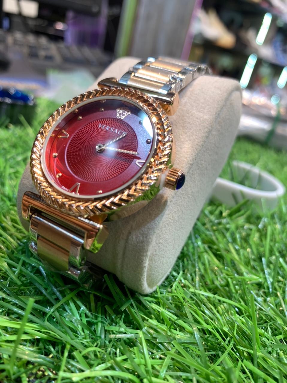 Silver Copper Chain Red Dial Ladies Watch