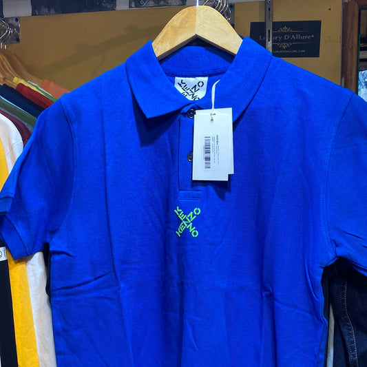 NEK Blue Colour Green KEN Print Half Sleeves Green Collar TShirt 110224