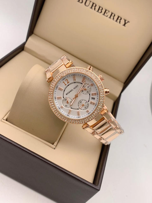Cim Copper Chain White Dial Chronograph Working Ladies Watch