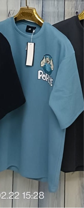 POPEYE Blue Colour With Back Print Drop Shoulder Lycra Fabric T Shirt 298127