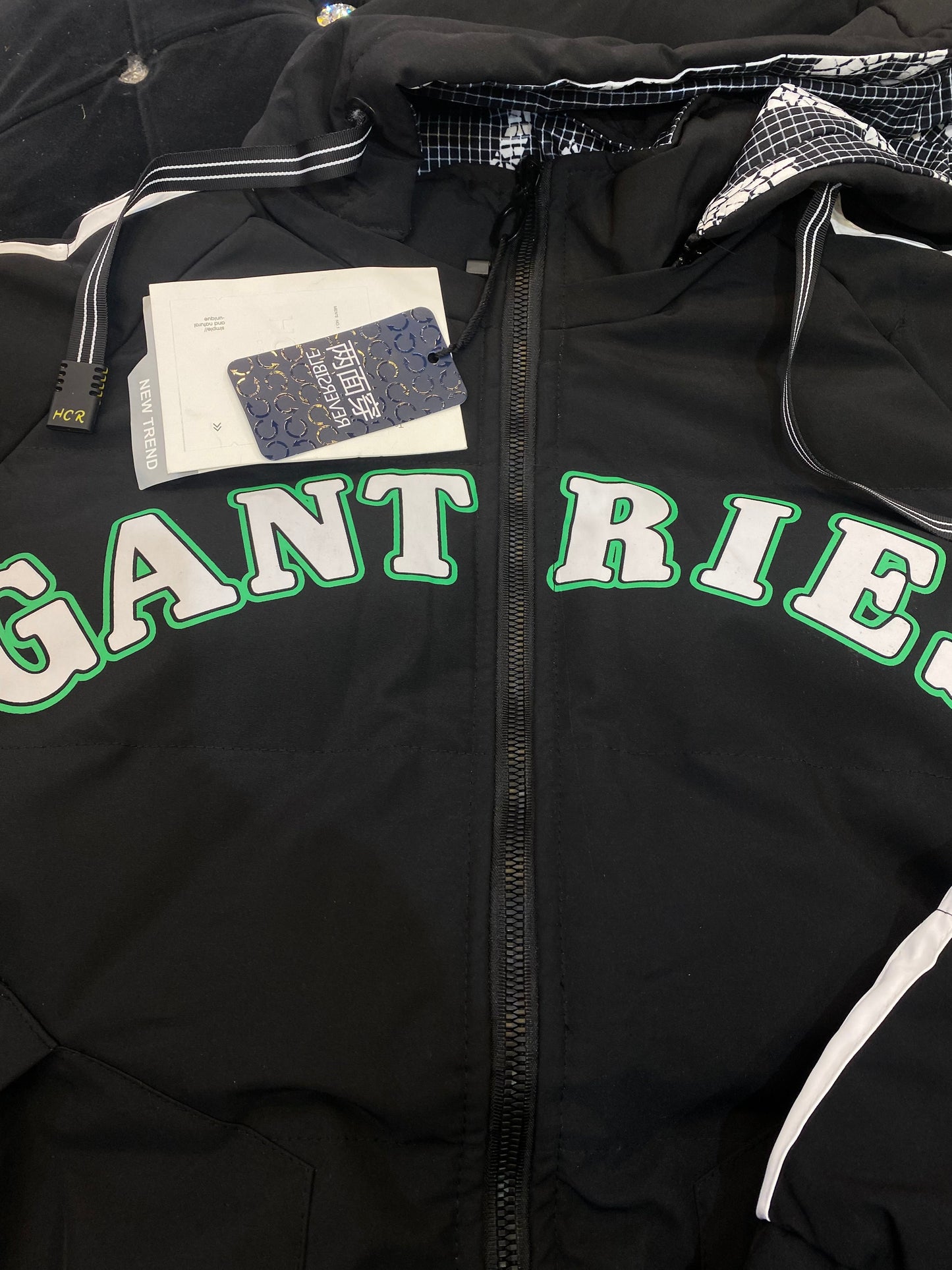 TNAG Black Colour Latter Printed Full Sleeves Solid Hooded Winter Reversible Jacket 89211 in