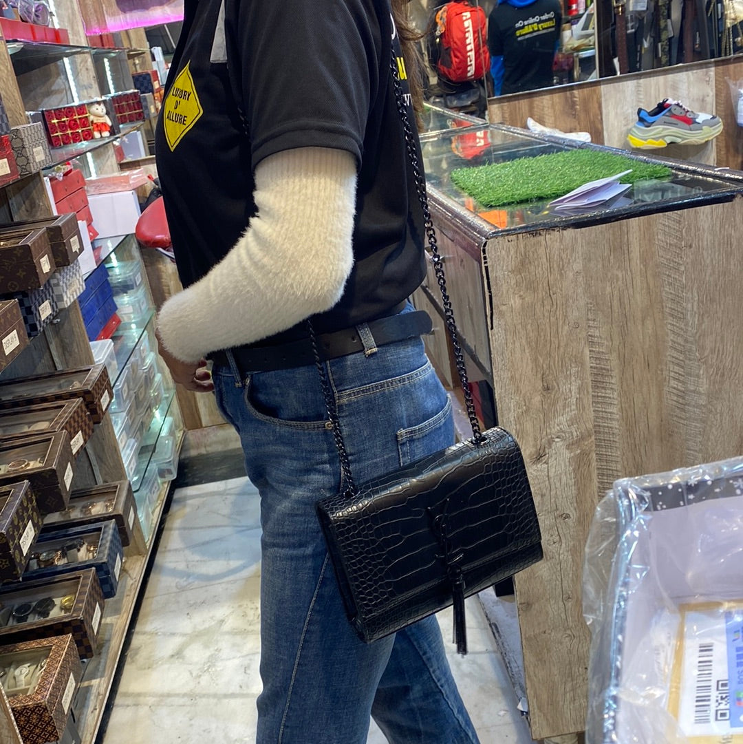 Black Crocodile Sling Bag with Chain Sling Belt 10899