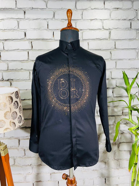 OID Black Colour OID Diamond Design Imported Lycra Cotton Fabric Men’s Shirts 9165