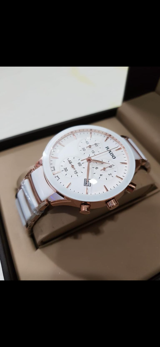 Dar White Gold Chain White Dial Chronograph Working Men Watch