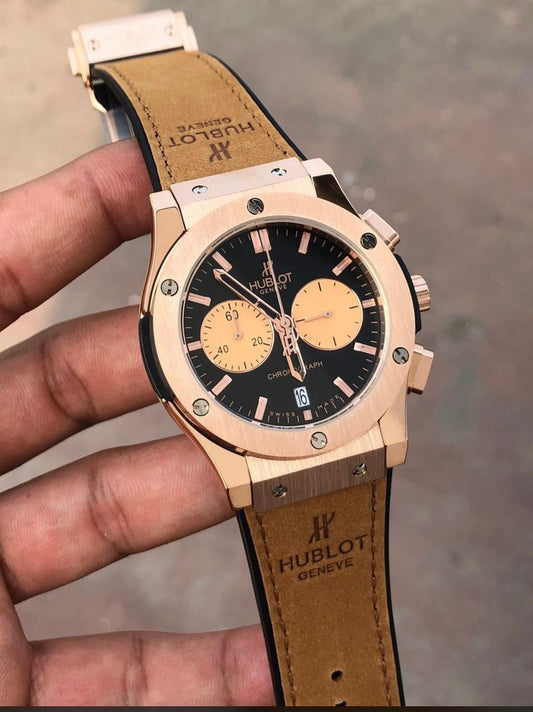 Buh Brown Strap Copper Ring Black Dial Men Watch 901249