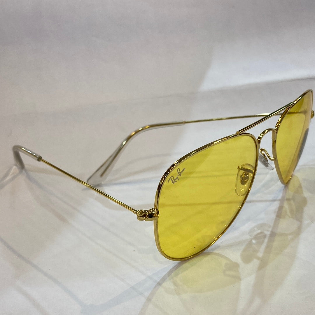 YAR RB Gold Frame Yellow Shade Unisex Aviator Sunglass RB 3026 60 14-135