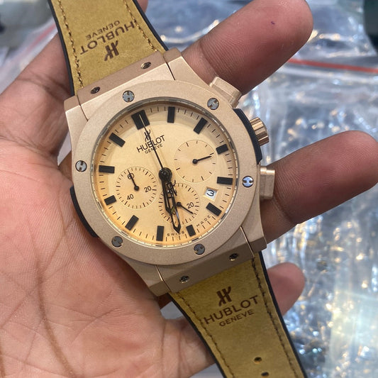 Tan Copper Leather Chrono Watch For Men
