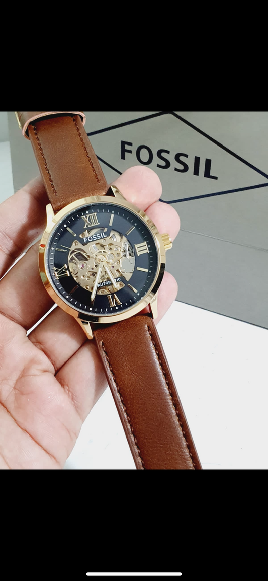 Brown Strap Gold Ring Black Dial Sof Automatic Men’s Watch