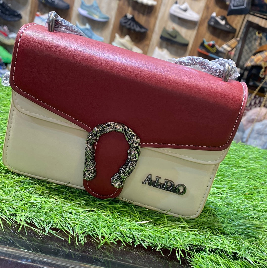 Cream Maroon Al Imported Leather Sling Bag for Her / Ladies / Girls Dla
