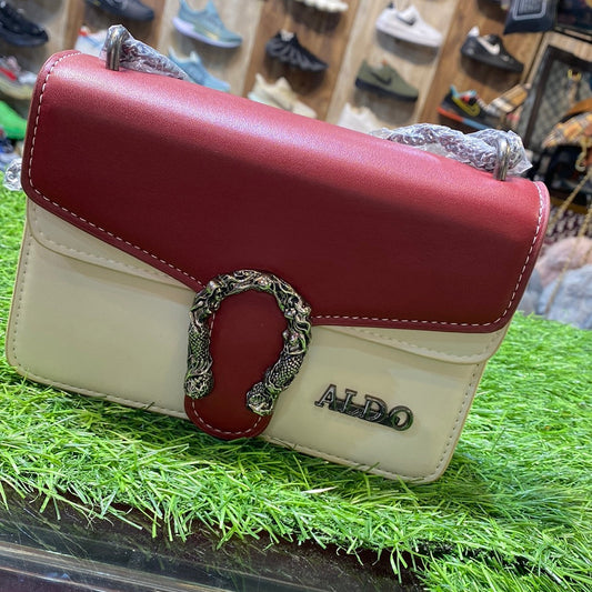 Cream Maroon Al Imported Leather Sling Bag for Her / Ladies / Girls Dla
