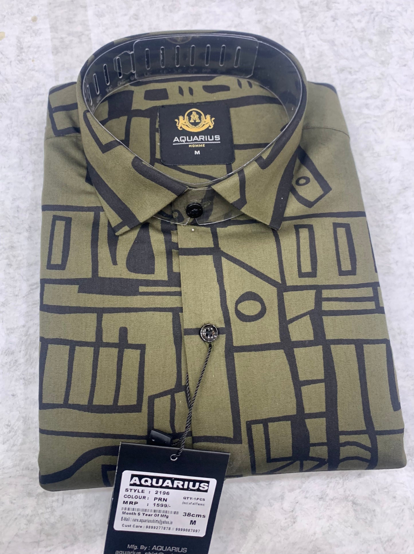 AQUARIUS Green Colour With Black Lining Design Full Sleeve Men Shirt 2196