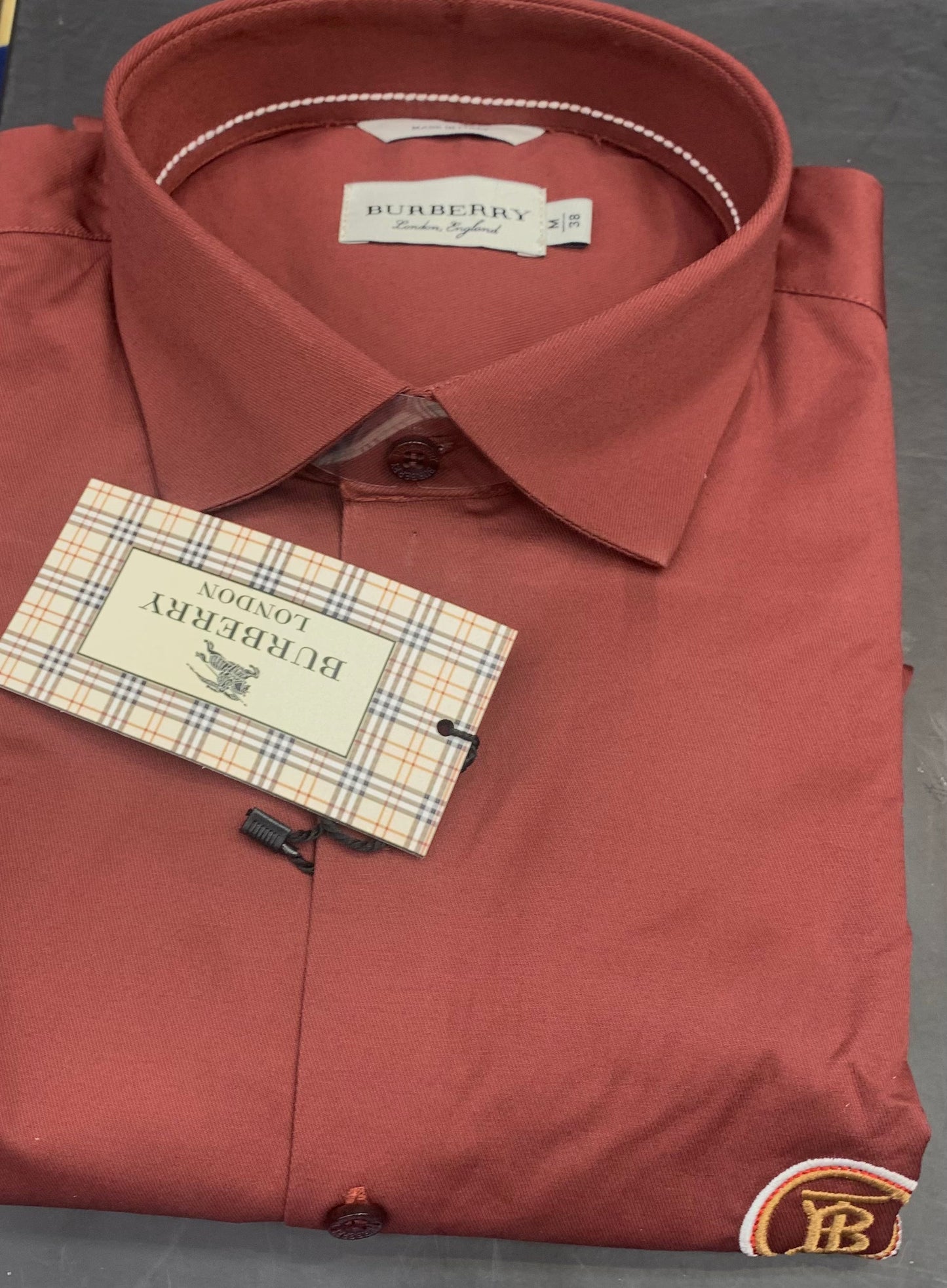 RUB Red Colour Wuth Front B Embroidery Plain Casual Mens Shirt 1105031