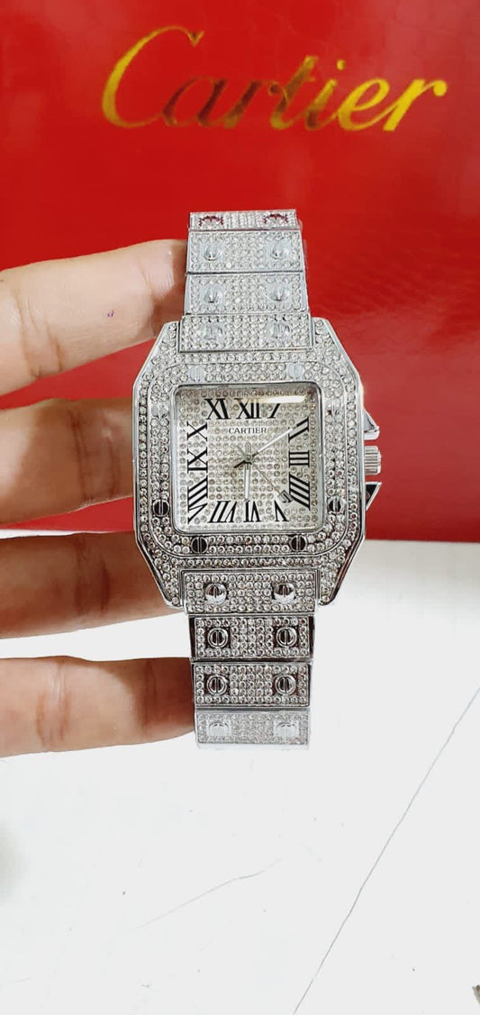 CAR Silver diamond chain white dial Chrono working Men watch