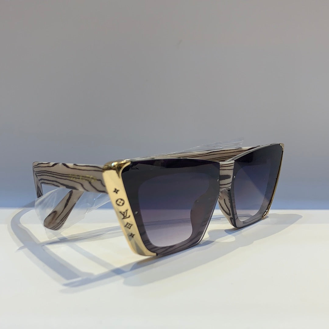 Uol Lou Cream Brown Lines Frame Black Shade Sunglass Z1655E50 20-150