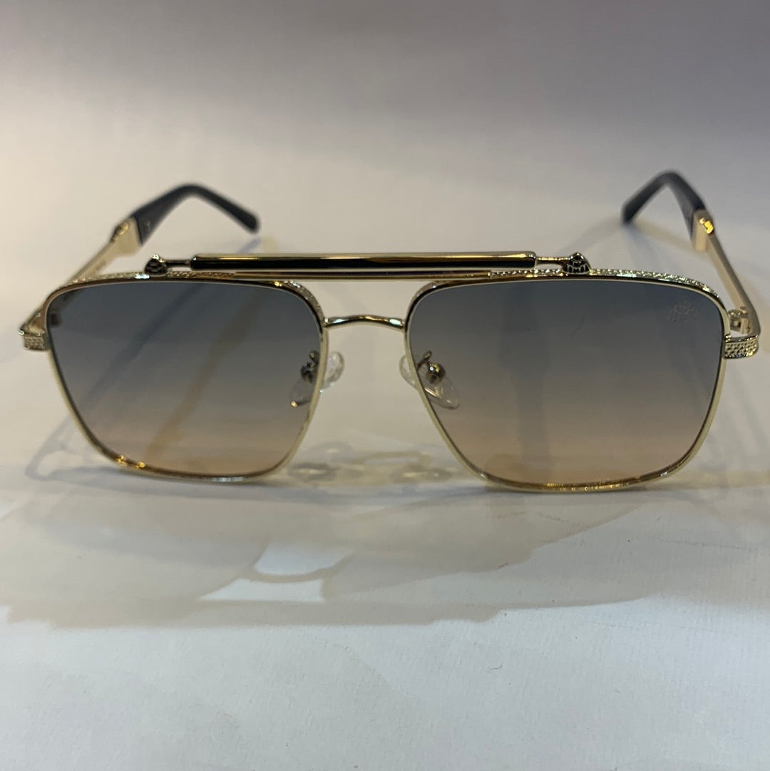 YAM Golden Frame Blue Shade Sunglass 2A740 58 17-140
