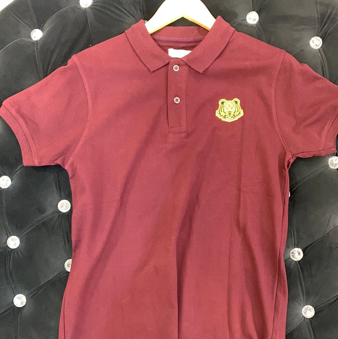 NEK Maroon Colour Yellow Tiger logo Print Half Sleeves Collar TShirt 110368