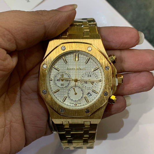 DUA Gold Chain White Dial Chrono Working Men Watch