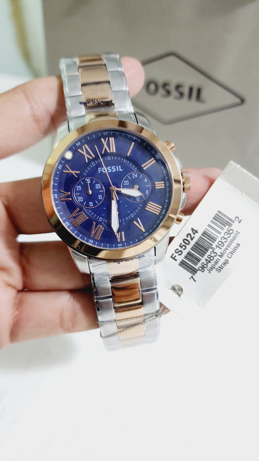 Sof Silver Copper Chain Blue Dial chronograph Man Watch
