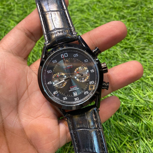 Black Strap Black Ring Black Dial Chrono Working Men’s Watch 401169