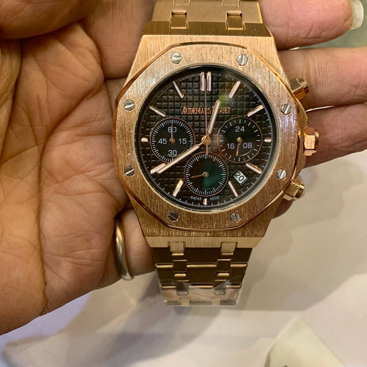 DUA Copper Chain Black Dial Men Watch