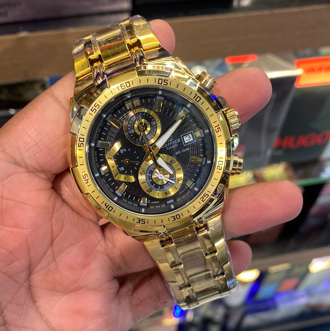 IDE Gold Chain Black Dial Men Watch Chronograph Working